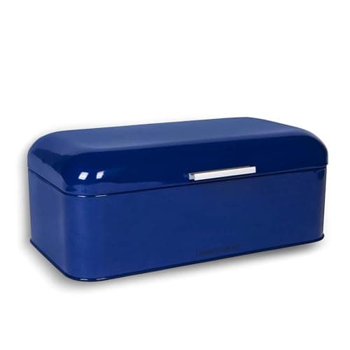 Culinary Couture Extra Large Blue Bread Box for Kitchen Countertop - Holds 2 Loaves - 16.5" x 9" x 6.5" - Stainless Steel Vintage Bread Boxes for Kitchen Counters
