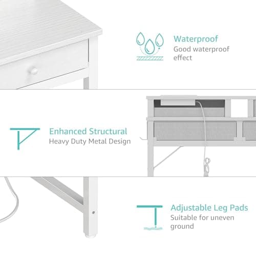Lufeiya Small White Kids Desk with Fabric Drawers for Bedroom, 32 inch Vanity Makeup Desk with Drawers Storage for Home Office, Writing Study Table with Power Outlet & Monitor Stand, White 8