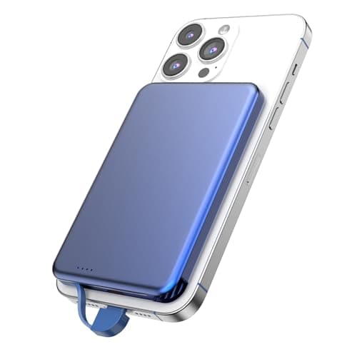 NZKEEYZI for MagSafe Portable Charger, 0.3" Ultra Slim 5000mAh Magnetic Power Bank, 25W PD Fast Charging Battery Pack with Built-in Cable, Travel Battery Bank for for iPhone 16/15/14/13/12, Blue