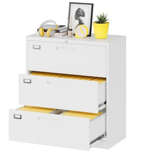 Fesbos Lateral File Cabinet with Lock, 3 Drawer Large Metal Filing Cabinet,Home Office Lockable Storage Cabinet for Hanging Files Letter/Legal/F4/A4 Size-Assembly Required