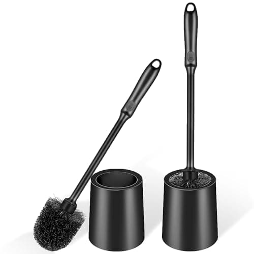 2 Pack Toilet Brush and Holder Set, Long Handle, Non-Slip Grip, Nylon Bristles, Deep Cleaning for Bathroom, Toilet Scrubber- Black