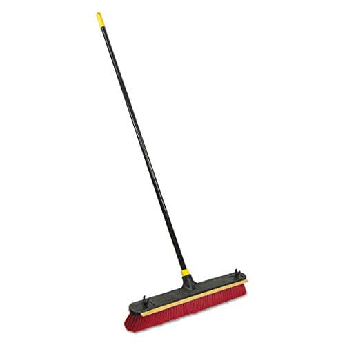 Quickie 24-Inch Knockdown 2-in-1 Multi-Surface Push Broom with Squeegee, Black/Red (6352ZQK)