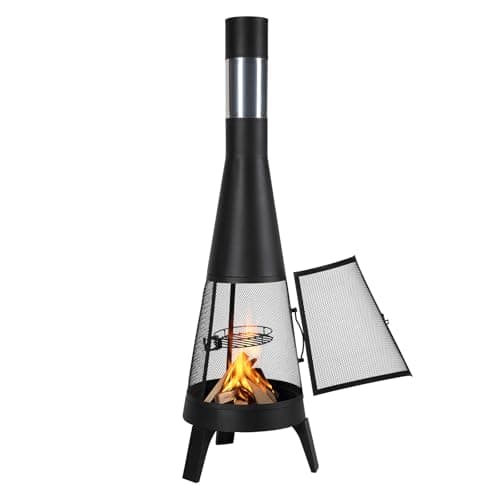 VEVOR Chiminea, 20 Inch Outdoor Wood Burning Firepit, Conical Fireplace for BBQ & Warming, Outside Wooden Fire Pit with Grill Mesh, Chimney Coat & Rustproof Chiminea Lid, for Patio, Garden, Backyard 12