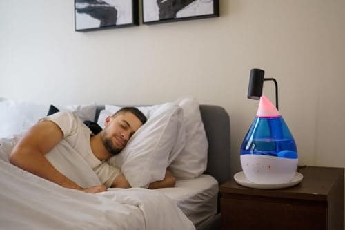 Crane 4-in-1 Drop 2.0 Ultrasonic Cool Mist Humidifier with Sound Machine, Night Light, Aroma Tray, 1 Gallon Top Fill, Blue & White 7