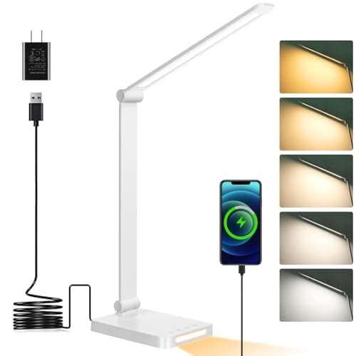Dott Arts LED Desk Lamp with USB Ports, Touch Control, 5 Color Modes, 3 Brightness Levels, Foldable Design, White