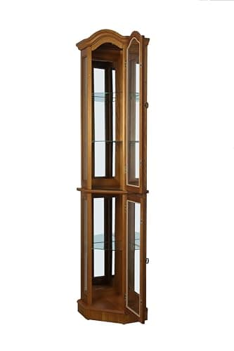 Floor Standing Corner Curio Cabinet, Oak Finish, 72" H x 20.5" W x 13.75" D, Adjustable Glass Shelves, LED Light, Mirrored Back, Assembly Required 6