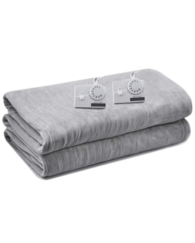 TCOMAKE Electric Heated Blanket Queen Size, 84 * 90 Inchs Flannel Warm Blanket with 10 Heat Settings, 10 Hours Auto Shut Off, Fast Heating Warming Blankets, Machine Washable, Grey