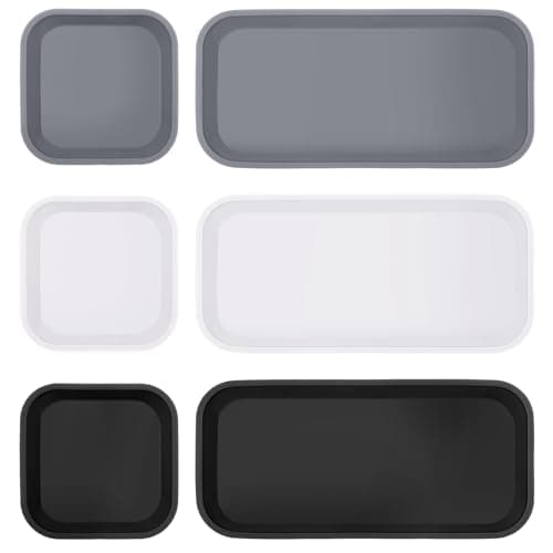 Wenqik 6 Pcs Silicone Bathroom Vanity Trays for Counter Multifunctional Bathroom Counter Tray Multipurpose Decorative Tray for Kitchen Desk Perfume Jewelry Candle Key Ring(Black, White, Gray)