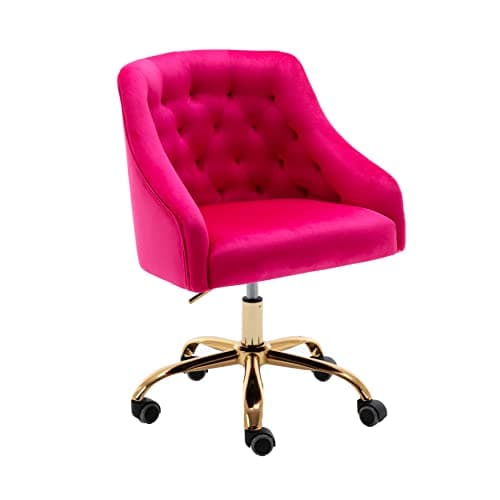 Hegmentine Modern Rose Red Velvet Home Office Task Chair with Wheels, Swivel, Height Adjustable, 330 lbs Capacity