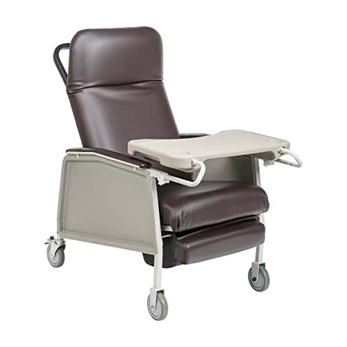 Drive Medical 3 Position Heavy Duty Bariatric Geri Chair Recliner, Reclining Clinical Chair with Armrests and Tray, Extra Wide Seat, Chocolate