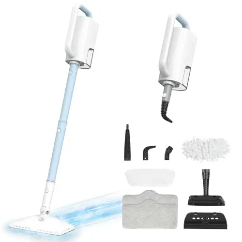 7-in-1 Steam Mop, 1200W Rotated Steam Cleaner for Home, 2 Modes, 400ML Removable Tank, 23FT Power Cord, 2 Pads, Multi-Surface Steamer for Hard Floor, Laminate Floor, Tiles Cleaning (Sky Blue)