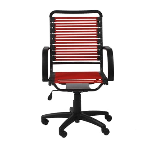 Euro Style Bungie Flat High Back Office Chair | Two-Lock Tilt with 360° Swivel | Adjustable Height | Suitable for Home Spaces and Business Settings | Red with Graphite Black Frame and Black Base