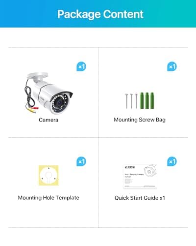 ZOSI 2MP 1080p Security Camera,4-in-1 TVI/CVI/AHD/CVBS Surveillance Bullet Camera Indoor Outdoor,Night Vision,Work for 960H,720P,1080P analog CCTV DVR 9