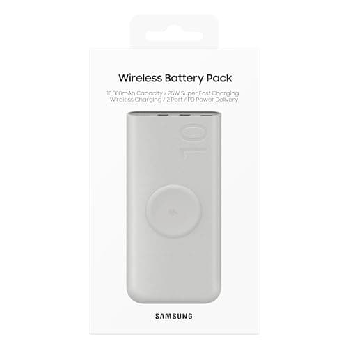 SAMSUNG 25W 10,000mAh Battery Pack Wireless Charger, Super Fast Charging w/ 2 Ports for Galaxy Phones, Buds and More, 3A USB-C Cable Included, 2024, US Version, EB-U2510XUEGUS. Beige 11