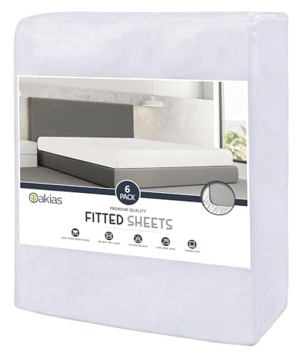Oakias White Queen Fitted Sheets – Pack of 6 Bottom Sheets – Soft Brushed Microfiber Elastic Sheets for Bed – Shrinkage & Fade Resistant Sheets – Machine Washable 9