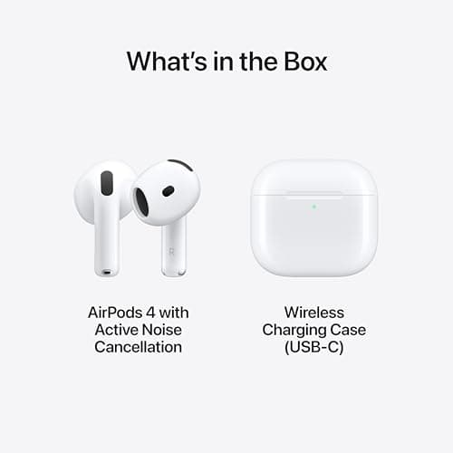 Apple AirPods 4 Wireless Earbuds, Bluetooth Headphones, with Active Noise Cancellation, Adaptive, Transparency Mode, Personalized Spatial Audio, USB-C Charging Case, Wireless Charging, H2 Chip 6