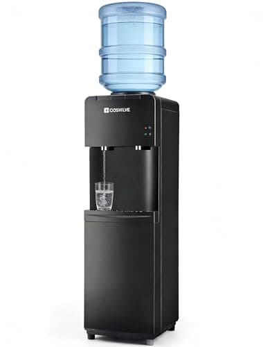 Top Loading Water Dispenser for 3 or 5 Gallon Bottles, Hot & Cold Water Cooler Dispenser with Child Safety Lock, Freestanding Water Cooler for Home Office Kitchen, Black