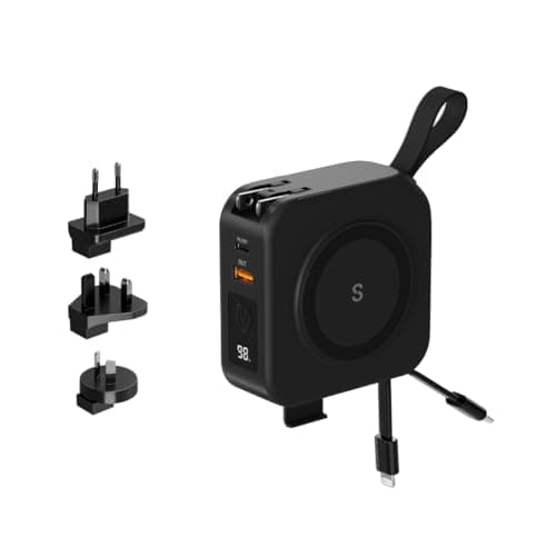 SnapWireless PowerPack Universal - 5 in 1 MagSafe Compatible Travel Charger | Universal Adapter | Travel Power Bank | Included Adapter Plug (Midnight Black)