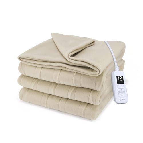 Sunbeam Royal Ultra Fleece Heated Electric Blanket Twin Size, 84" x 62", 12 Heat Settings, 12-Hour Selectable Auto Shut-Off, Fast Heating, Machine Washable, Warm and Cozy, Pebble