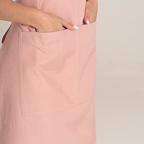 TOSHE Kitchen Apron Waterdrop Resistant Cotton Apron with adjustable Aprons for Women with Pockets 10 Color option Cooking Powder Pink Apron (Powder Pink) 7
