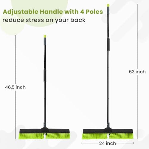 3 PK 24" Push Broom Outdoor, Heavy Duty Broom with 63" Long Handle, Shop Garage Broom with Stiff Bristle for Indoor Outdoor Floor Cleaning, Garden Patio Deck Warehouse Lawn Driveway Scrubbing 5
