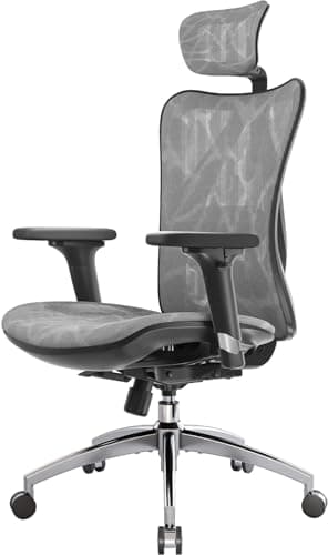 SIHOO M57 Ergonomic Mesh Office Chair, High Back Home Desk Chair with 3D Armrests, Lumbar Support and Adjustable Headrest, Comfortable Computer Chair, Big & Tall Office Chair Hold 330 LBS-Grey