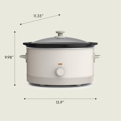 bella 6.0 Qt Manual Slow Cooker, Ceramic Nonstick Coating, 3 Temperature Settings, Dishwasher Safe Stoneware Pot and Tempered Glass Lid, Cool Touch Handles & Tangle Free Cord Wrap, Oatmilk 8