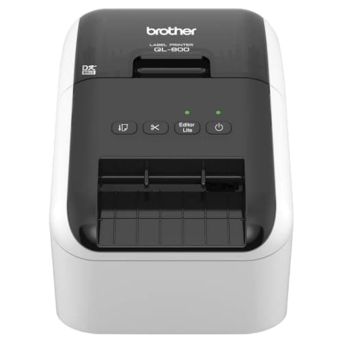 Brother QL-800 High-Speed Professional Printer, Plug & Label Feature, Genuine DK Pre-Sized Labels, Multi-System Compatible – Black & Red Printing Available (Required USB Cable Included)
