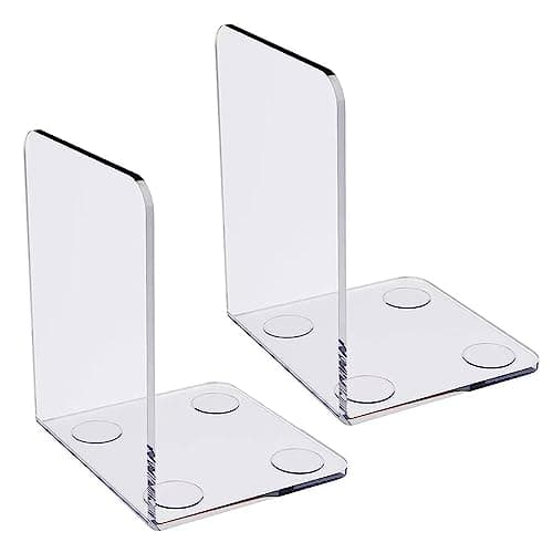 Clear Acrylic Book Ends, 2 Pcs Heavy Duty Non-Skid Bookends for Shelves/Desk, Office Home Book Stopper for Book, Video Games, CDs