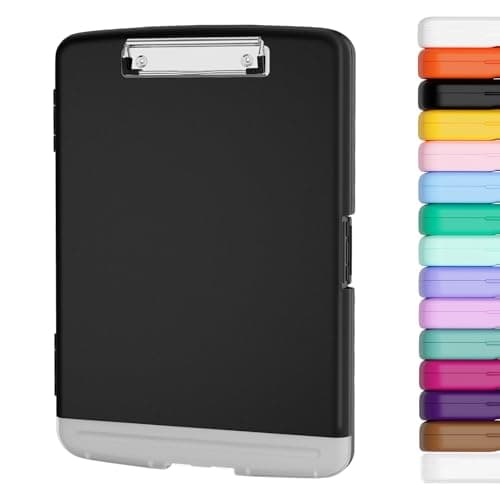 Piasoenc Clipboard with Storage, 8.5 x 11 Organization Box with Pen Holder and A4 Legal Paper Folder, Folio & Side-Opening, Low Profile Clip,for Nurses,Teachers, Size 14 x 9.6 x 1.2 in, Black