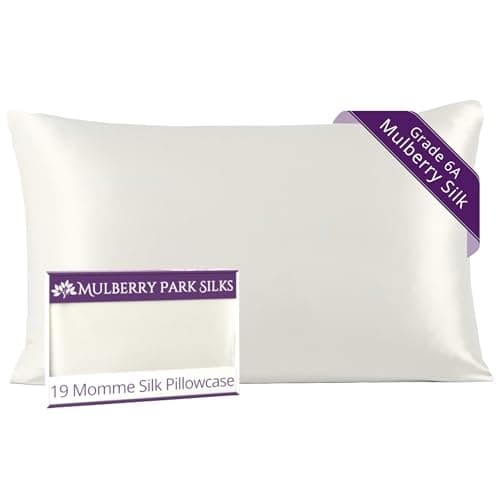 Mulberry Park 100% Silk Pillowcase - 19 Momme, Grade 6A Mulberry Silk - Deep Envelope Closure - White/Standard (20'' x 26'')
