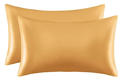 P Pothuiny 2-Piece Satin Pillowcases Queen Size Luxury Gold Silky Satin Pillow Cases for Hair and Skin, Wrinkle Fade Resistant, Pillow Cover with Envelope Closure