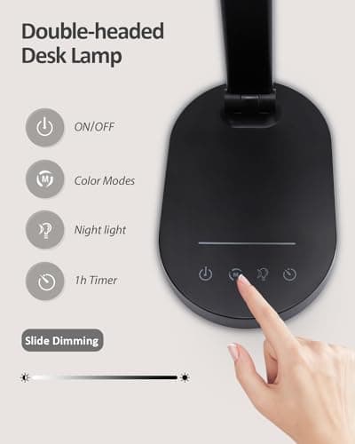 LED Desk Lamps for Home Office, 14W Bright Double Swing Arm LED Desk Lamp with USB Charging Port, Eye-Caring Task Lamp, Desktop Lamp with Night Light Table Read Light for Bedroom Work Study Craft 5