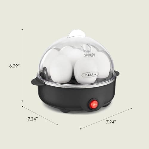 BELLA Egg Cooker, Rapid Boiler & Poacher, Meal Prep Essential, Family Sized Meals: Make Up To 7 Large Boiled Eggs, Dishwasher Safe Lid with Cool-Touch Handles, Poaching Tray Included, Black 9