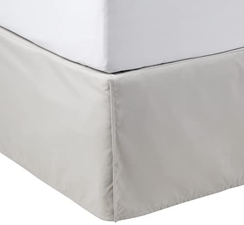 Amazon Basics Lightweight Pleated Bed Skirt, Machine Washable, Wrinkle and Fade Resistant, Queen, Light Grey, 16-Inch Drop