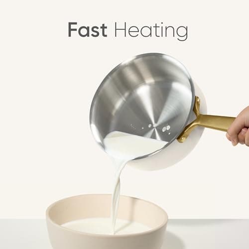 CAROTE 2Qt Stainless Steel Saucepan, Non-Toxic Cookware with Lids,Outer Ceramic Layer,Small Cooking Pot, Even Heating, Fits All Stoves,Oven & Dishwasher Safe,White 6