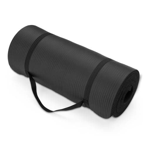 Amazon Basics 1-Inch Extra Thick Workout Exercise Yoga Mat with Carrying Strap, 74" x 24", Black
