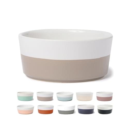 Waggo Dipper Ceramic Dog Bowl for Small and Large Breeds - Heavyweight and Durable Pet Food and Water Dish Crock, Dishwasher Safe, Modern (Vintage Grey, Medium)