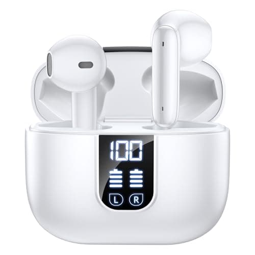 Wireless Earbuds Bluetooth 5.4 In Ear Buds 6 Mic ENC Noise Cancelling Clear Calls, Deep Bass HiFi Stereo Sound Earphones 35H Playtime LED Power Display IPX7 Waterproof Headphones for Android iOS Ivory