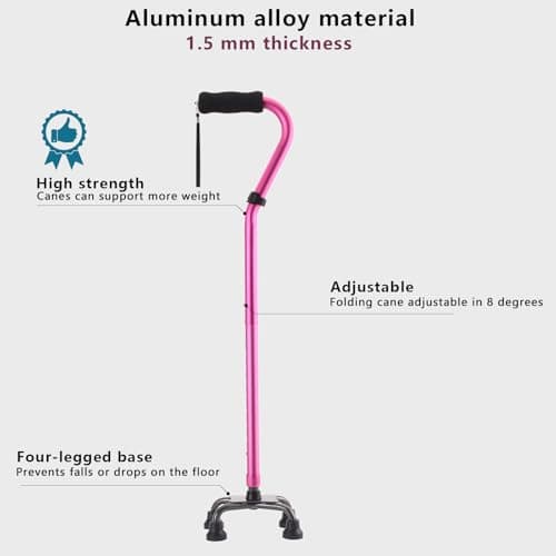 LIXIANG Unisex Walking Canes, Foldable, Adjustable, 4-pronged Base, Foam Handles Heavy Duty Stable Walker for Seniors and Adults Canes for Men for Stability 6
