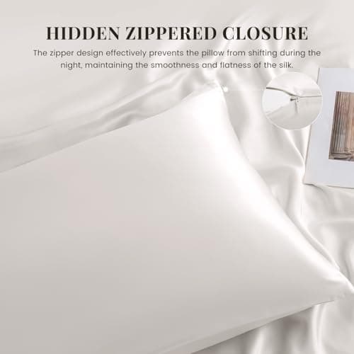 THXSILK Silk Pillowcase 22 Momme Pure Mulberry Silk Pillowcases with Hidden Zipper Soft Breathable Pillow Cover for Hair and Skin King, White 6