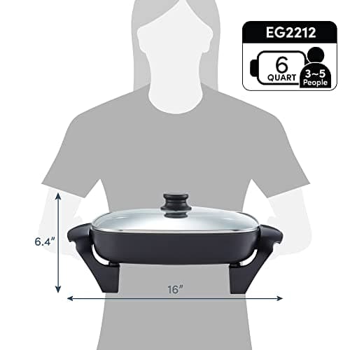 Elite Gourmet 12"x12"x2.15” Ceralast™ PFAS Free Ceramic Electric Skillet, Dishwasher Safe, Rapid Heat Up, 1200W, Dark Grey 7