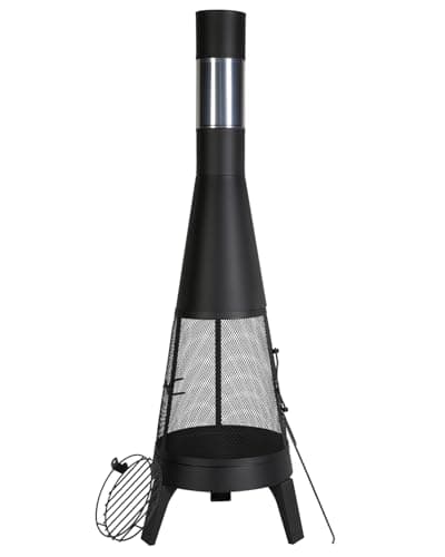 VEVOR Chiminea, 20 Inch Outdoor Wood Burning Firepit, Conical Fireplace for BBQ & Warming, Outside Wooden Fire Pit with Grill Mesh, Chimney Coat & Rustproof Chiminea Lid, for Patio, Garden, Backyard