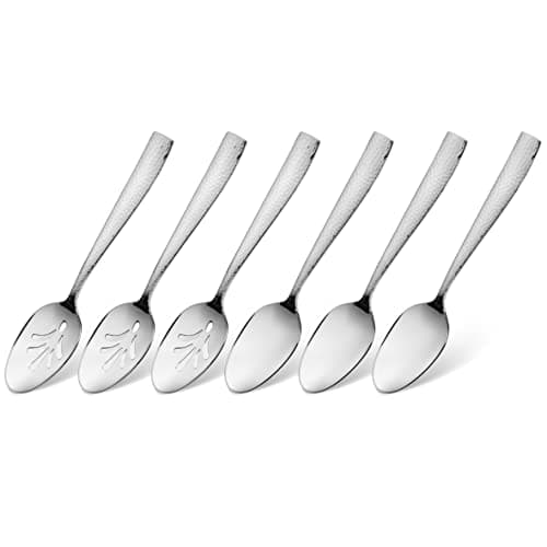 Hudson Essentials 6-Piece Hammered 18/10 Stainless Steel Silverware Serving Spoons Set - Hostess Buffet Flatware 6