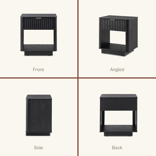 mopio Brooklyn Fluted Nightstand, Modern Farmhouse Nightstand, Small Side, Wood Bedside Table with Drawer, End Table with Storage, Fluted Night Stand, Curved Profile (Black Oak, Single) 7