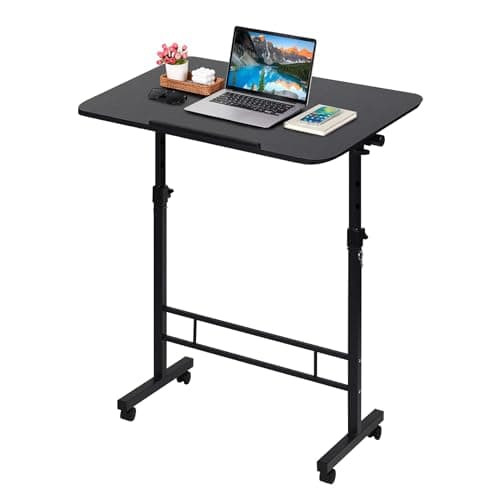 Small Standing Desk Adjustable Height,Rolling Computer Desk,Mobile Standing Desk with Wheels,Portable Stand Up Desk,Tall Computer Table,Adjustable Desktop Sit Stand Desk,Size 31.5x15.7 Inch Black