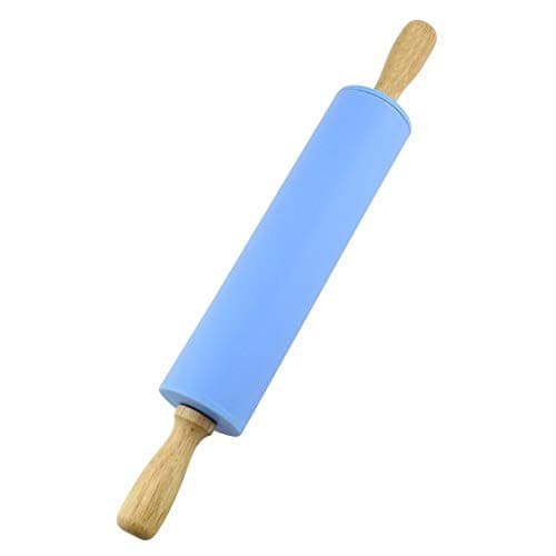 Silicone Rolling Pin with Wooden Handle - Non Stick Surface Dough Roller-roller pins for baking Pastry,Pizza,Fondant,Tortilla, Bread Crus& Christmas Cookies Supplies Gift for Home Bakers.