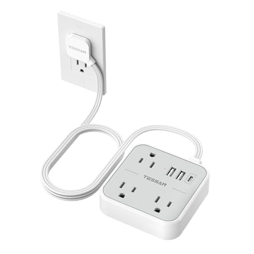TESSAN Ultra Thin Flat Extension Cord 5 FT, Slim Power Strip with USB Ports (1 USB C), Surge Protector Flat Plug Wall Charger with 3 Outlets for Office, School, Dorm Room Essentials