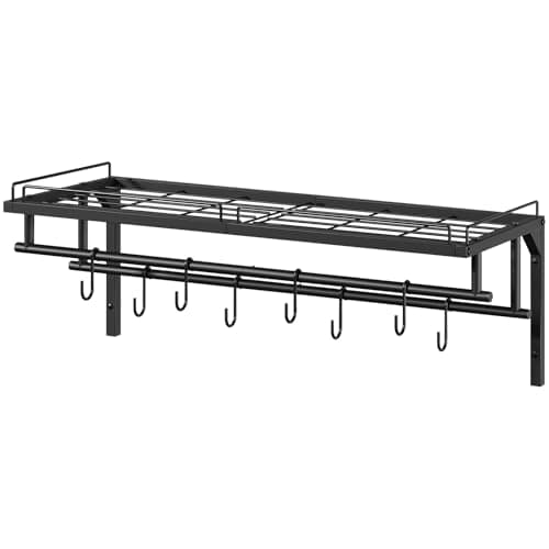 CHOEZON Hanging Pot Rack, Wall-Mounted Pot Rack, Kitchen Cookware Organizer, Metal Pot and pan Organizer Holder, for Cookware, Utensils Organization, Black TPR38BB 9
