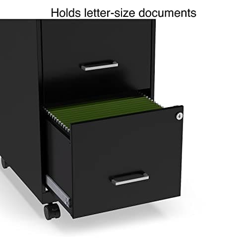 Staples 2-Drawer Vertical File Cabinet, Letter Size Documents, Lockable & Mobile, 18" D x 14" W x 26.3" H, Black 5
